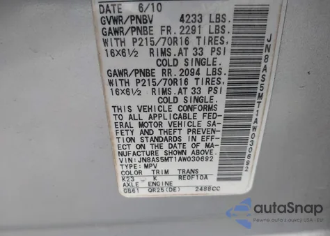 2010 Nissan Rogue S из США, поврежденный, VIN JN8AS5MT1AW030692